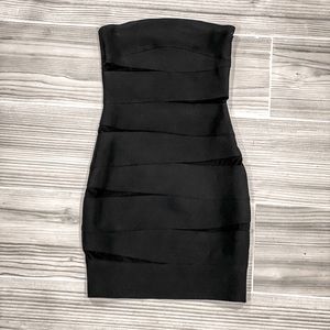 Black, S, Bodycon, Mini, Strapless, Mesh Detail